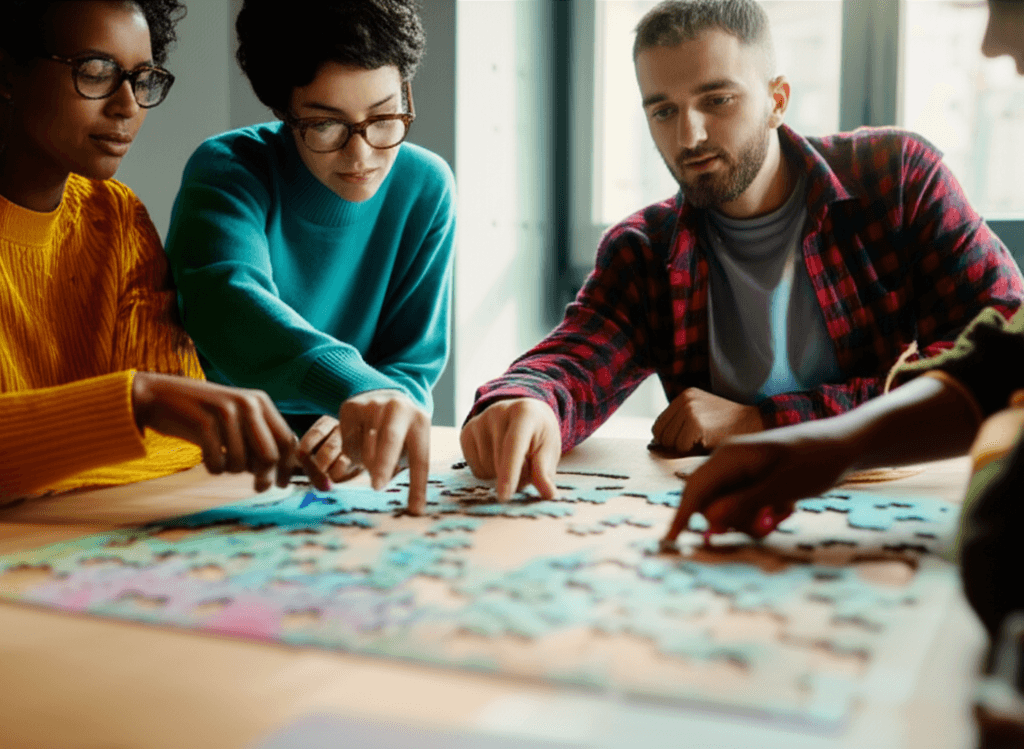 People enjoying puzzles together